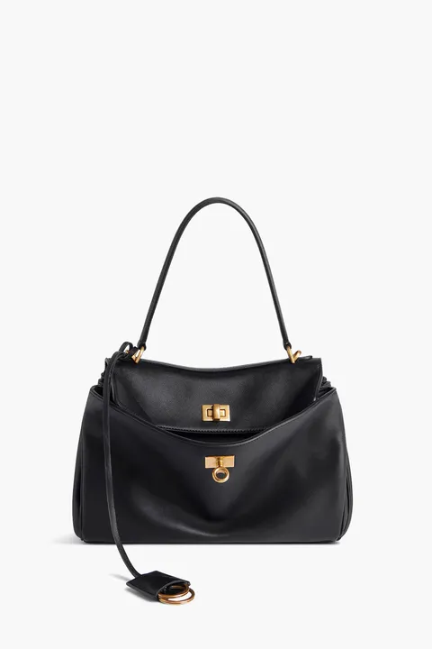 BALENCIAGA Small Rodeo Shoulder Bag in Black Smooth Calfskin GHW