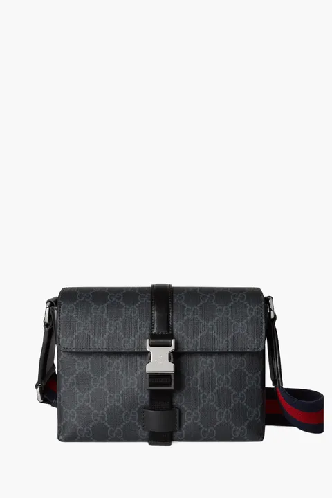 GUCCI Super Mini GG Supreme Crossbody Bag in Black Canvas