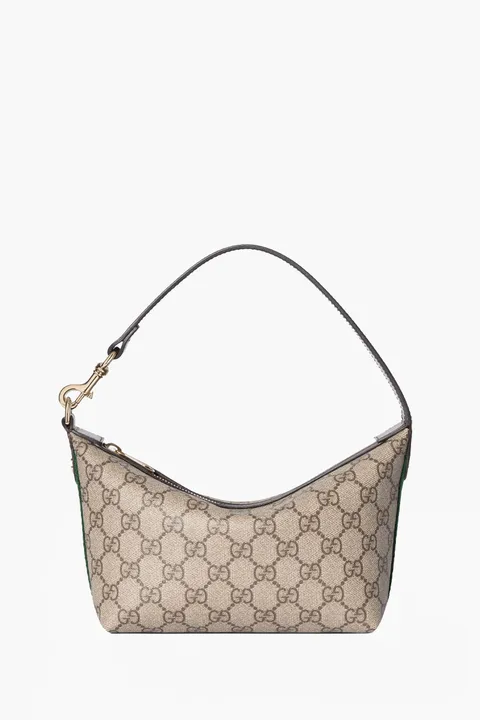 GUCCI Mini GG Monogram Ophidia Shoulder Bag in Beige/Dark Brown