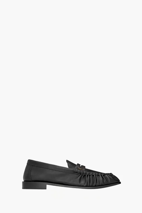 SAINT LAURENT Men Le Supple Penny Loafers in Black Calfskin Brass