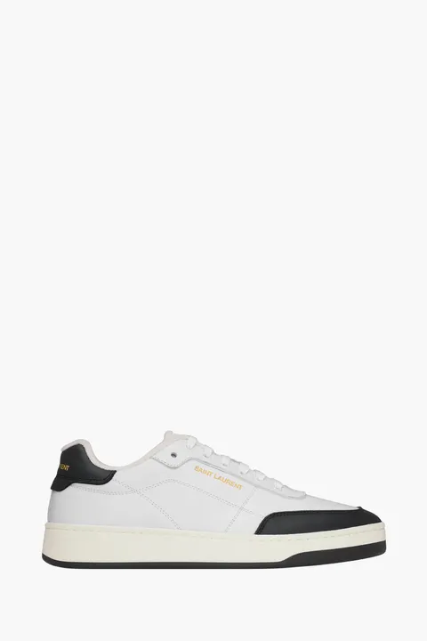 SAINT LAURENT Men SL/61 Low Top Sneakers in Optic White/Black Smooth Leather