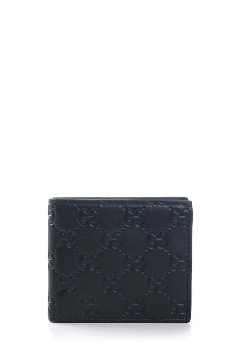 GUCCI GG Emblem Bi-Fold Wallet in Black Leather