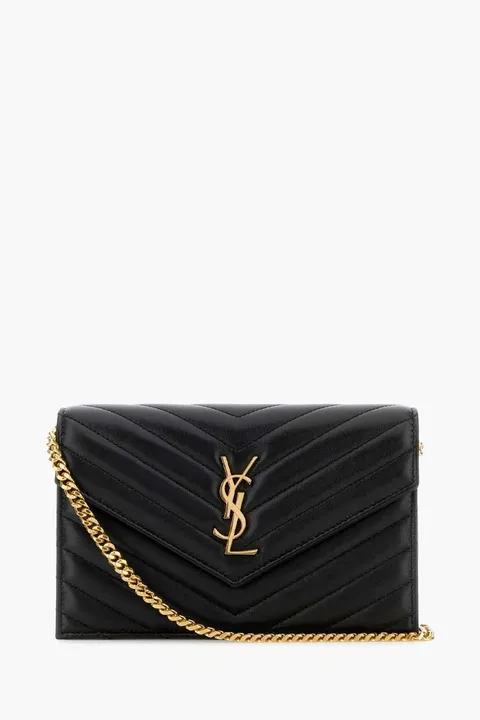 SAINT LAURENT Cassandre Envelope WOC 19cm in Black Lambskin GHW