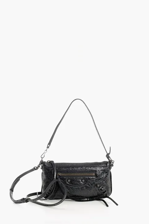 BALENCIAGA Le City Pouch On Strap in Black Arena Lambskin Brass Hardware