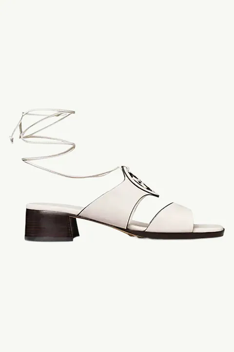 TORY BURCH Women Bombe Miller Ankle Tie Heel Sandals 50mm in New Ivory/New Ivory