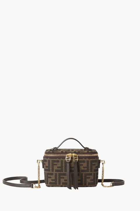 FENDI Mini FF Jacquard Vanity Shoulder Bag in Brown Tobacco