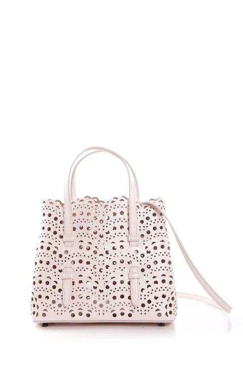 ALAIA Mina 20 Lasered Tote Bag in Pale Rose with Inner Pouch