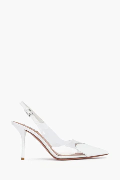 ALAIA Le Coeur Slingback Pumps 90mm in Optical White Patent Calfskin