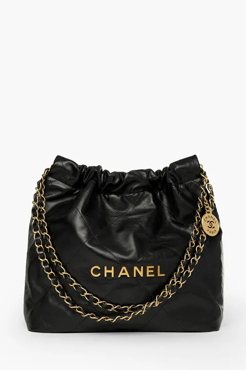 CHANEL Small C 22 Handbag in Black Shiny Calfskin GHW