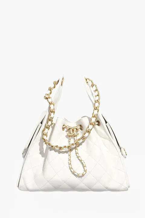 CHANEL C25 Small Bag in White Grained Calfskin GHW