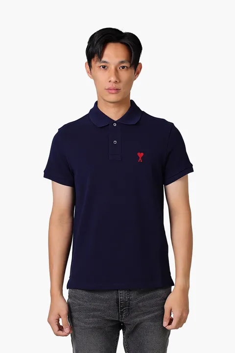 AMI Men Red Ami De Coeur Polo Shirt in Night Blue