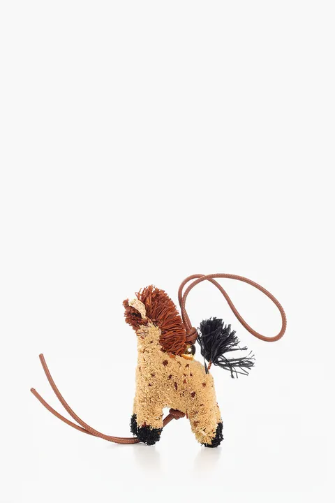 LOEWE Paula Ibiza Giraffe Charm in Natural/Brown Raffia and Calfskin