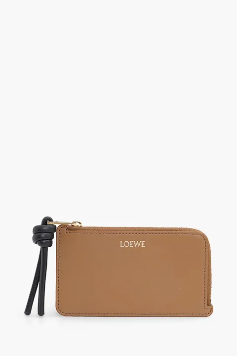 LOEWE Knot Coin Cardholder in Oak/Black Shiny Nappa Calfskin