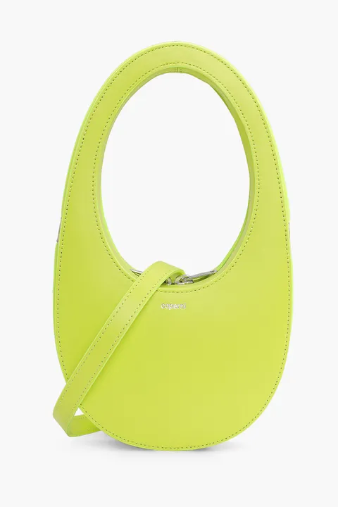 COPERNI Mini Swipe Oval-Shaped Crossbody Bag in Lime Green Calf Leather