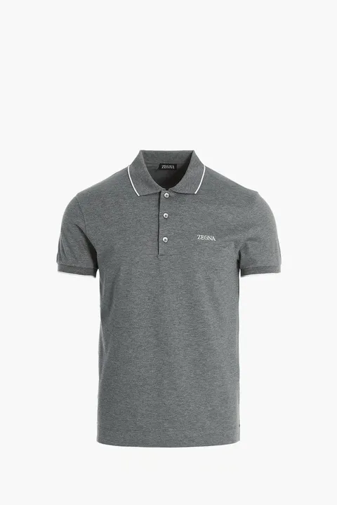 ZEGNA Cotton Polo Shirt in Grey with Logo