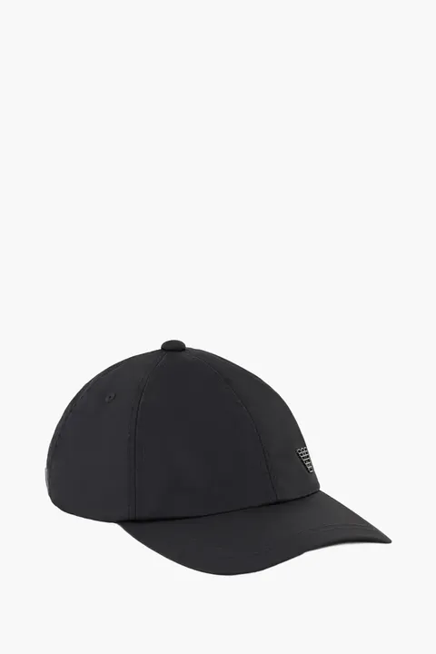 EMPORIO ARMANI Men ASV Eagle Plate Baseball Cap in Black Nylon