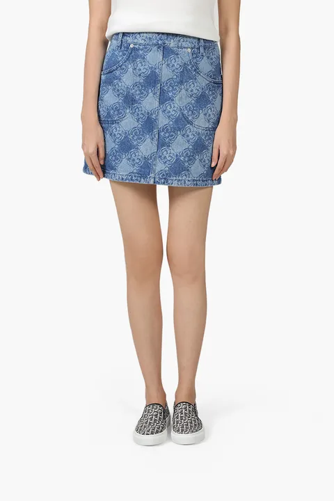 KENZO Women All Over K-Tiger Denim Monogram Miniskirt in Navy Blue