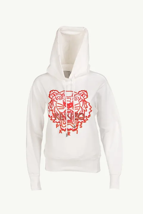 KENZO Women Embroidered Tiger 'The Year of The Tiger Capsule' Sweatshirt in White/Red with Hoodie