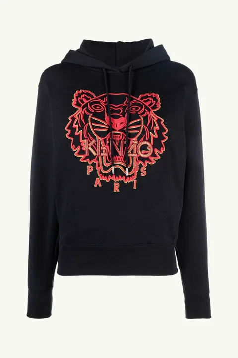 KENZO Women Embroidered Tiger 'The Year of The Tiger Capsule' Sweatshirt in Black/Red with Hoodie