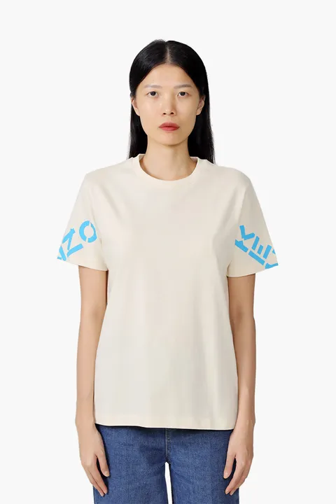 KENZO Women Sport 'Big X' on Sleeve Loose T-Shirt in Cream