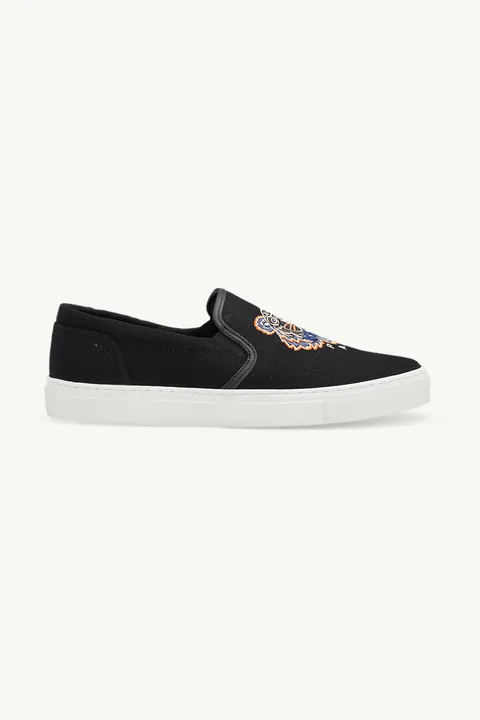 KENZO Men K-Skate Tiger Slip-On in Black/Orange with Embroidered Logo