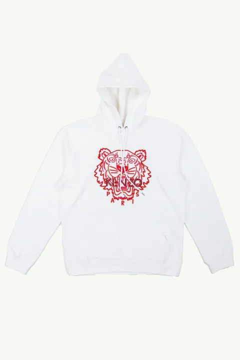 KENZO Men Embroidered Tiger 'The Year of The Tiger Capsule' Sweatshirt in White/Red with Hoodie
