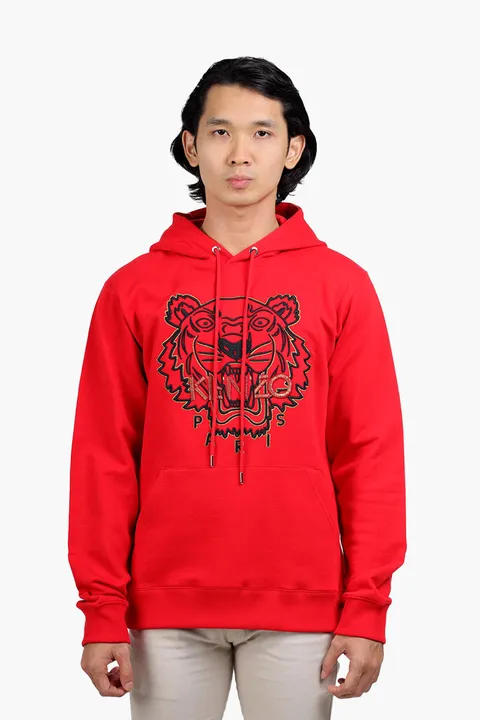KENZO Men Embroidered Tiger 'The Year of The Tiger Capsule' Sweatshirt in Medium Red with Hoodie