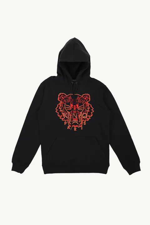 KENZO Men Embroidered Tiger 'The Year of The Tiger Capsule' Sweatshirt in Black/Red with Hoodie