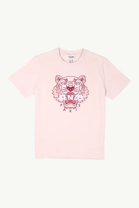 KENZO Women Embroidered Tiger T-Shirt in Faded Pink/White/Brown