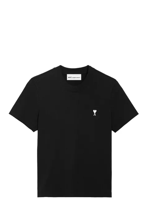 AMI Women Ami De Coeur Cropped T-Shirt in Black/White Cream Cotton