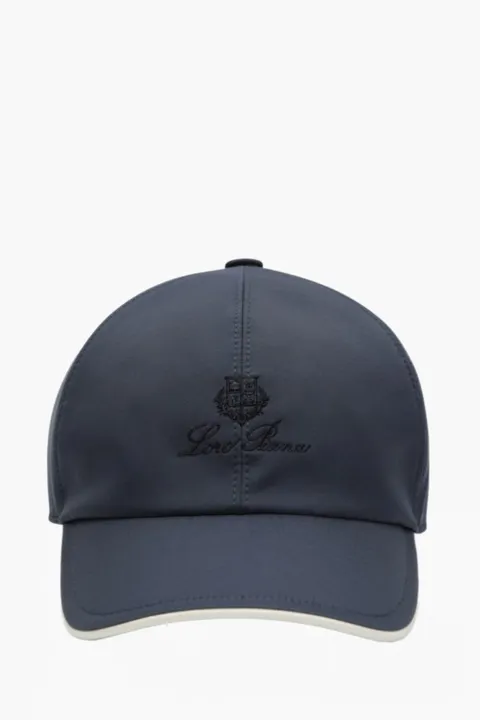 LORO PIANA Baseball Cap in Blue Navy/Ivory Nylon with Loro Piana Logo