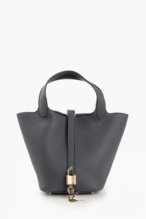 HERMÈS BNIB Picotin Lock 18 P 18 Bag in Grey Misty Taurillon Clemence Leather with Permabrass Hardware #K