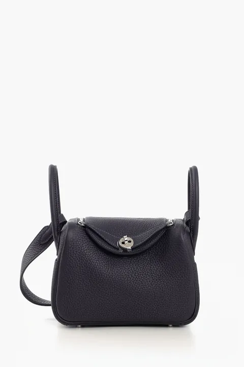 HERMÈS Mini Lindy bag in Caban Taurillon Clemence SHW