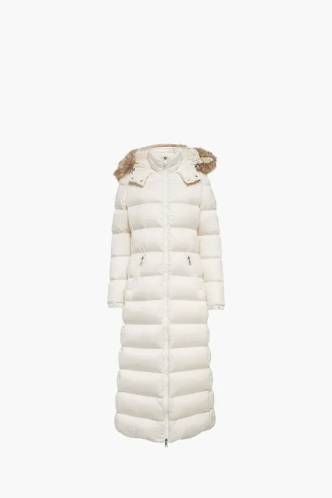 MONCLER Women Fudson Quilted Long Down Coat in White Nylon