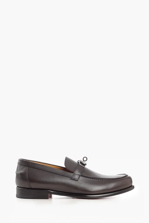 HERMÈS Destin Loafers in Ebony/Brown Calfskin with Kelly Buckle