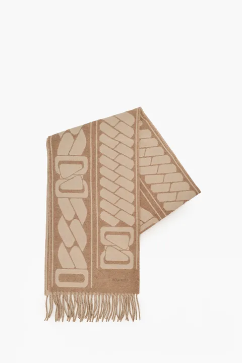 HERMÈS Clic, C'est Noue Scarf in Chesnut Brown/Chalk Cashmere