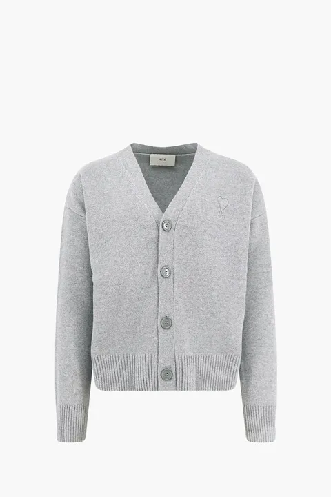 AMI Paris Ami de Coeur Cardigan in Grey Wool