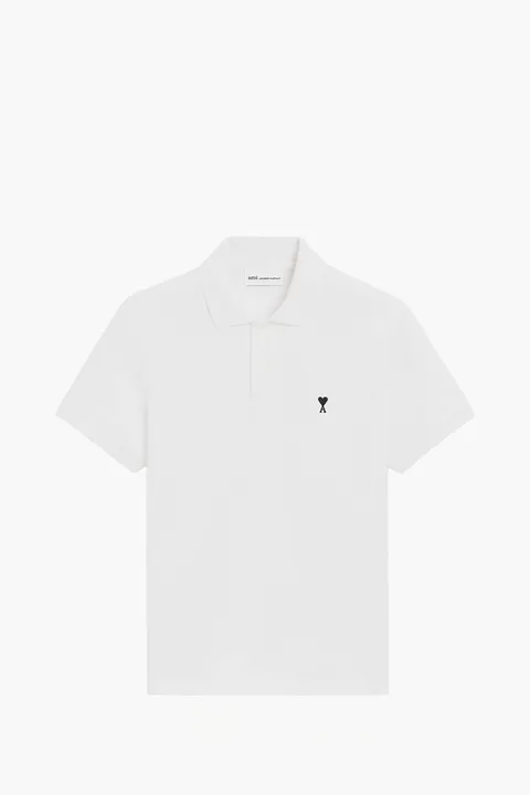 AMI Men De Coeur Short Sleeves Polo Shirt in White Cotton