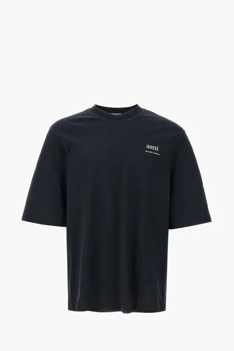 AMI Logo Patch Oversized T-Shirt in Navy Cotton Jersey