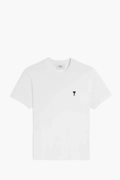 AMI Men Embroidered Black Ami De Coeur T-Shirt in White Cotton