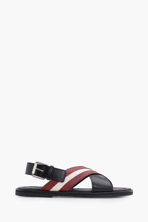 BALLY Men Jamilo Crossover Sandals in Black/Red/White with Backstrap