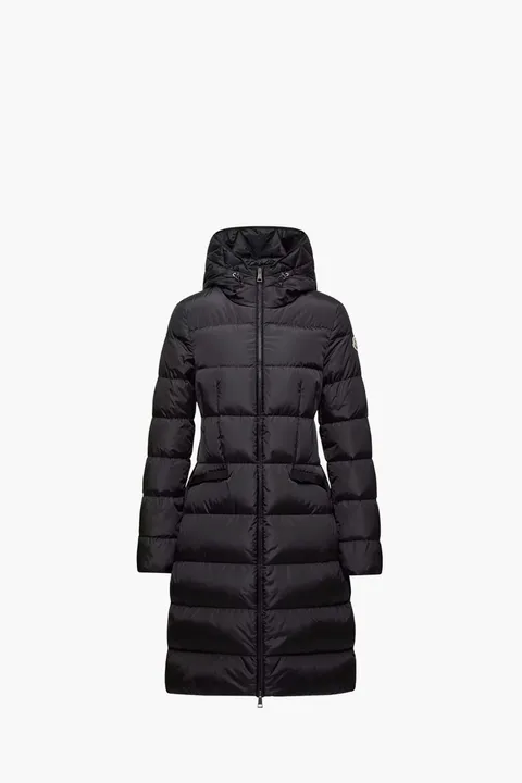 MONCLER Women Avocette Hooded Long Down Jacket in Black Nylon