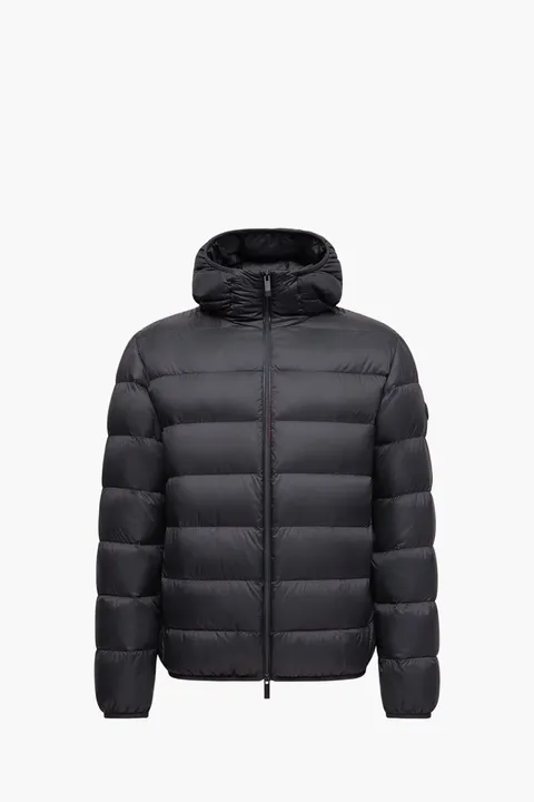 MONCLER Men Erdon Short Down Jacket in Black Nylon with Hoodie