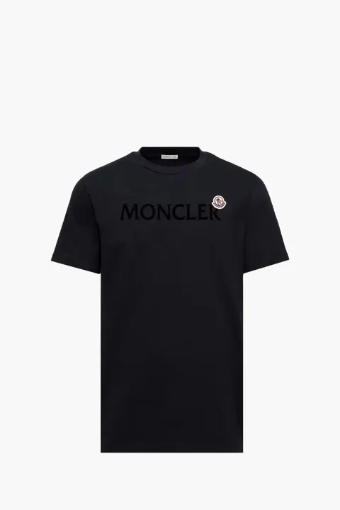 MONCLER Men Flocked Logo T-Shirt in Night Blue Cotton