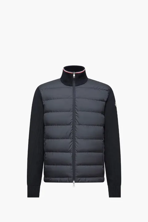 MONCLER Men Padded Zip-Up Cardigan in Blue Cotton and Nylon