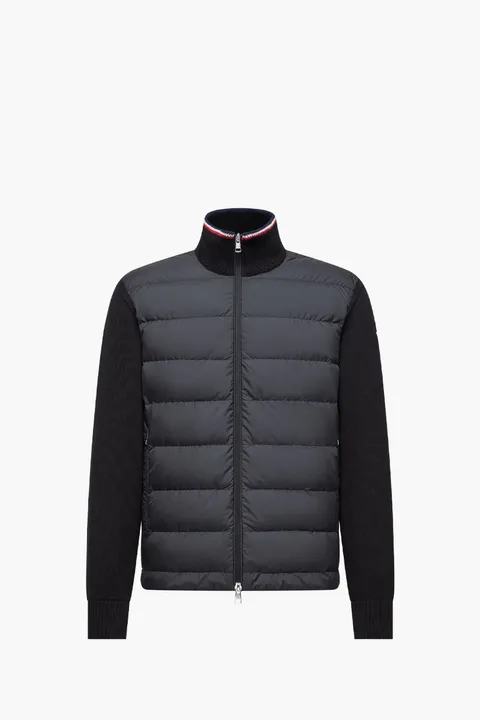 MONCLER Men Padded Zip-Up Cardigan in Black Cotton and Nylon