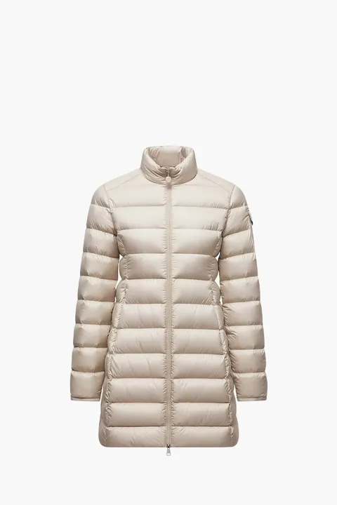 MONCLER Women Igesse Mid-Length Down Jacket in Light Beige Polyester