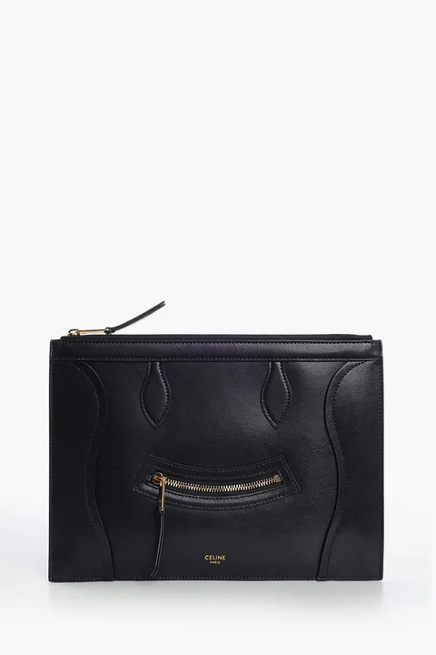 CELINE Medium Pouch in Black Glossy Calfskin