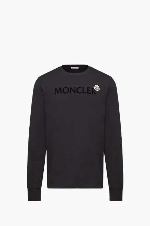 MONCLER Men Logo Long Sleeve T-Shirt in Black Cotton