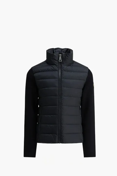 MONCLER Enfant Padded Zip-Up Cardigan in Navy Blue Nylon Wool